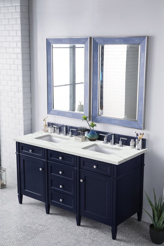 James Martin - Brittany 60" Double Vanity, Victory Blue w/ 3 CM Ethereal Noctis Silestone Top w/FreePower Wireless Charger - 650-V60D-VBL-FENC view 5