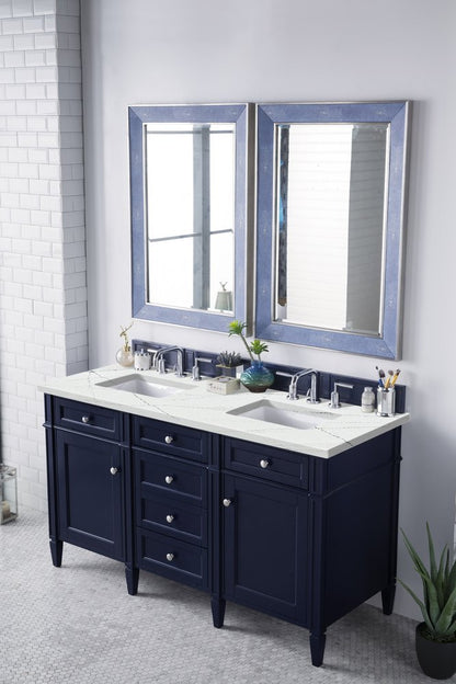 James Martin - Brittany 60" Double Vanity, Victory Blue w/ 3 CM Ethereal Noctis Silestone Top w/FreePower Wireless Charger - 650-V60D-VBL-FENC view 5