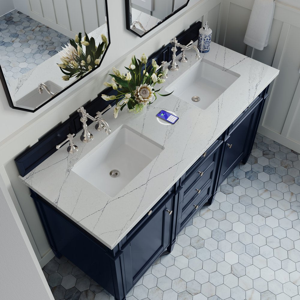 James Martin - Brittany 60" Double Vanity, Victory Blue w/ 3 CM Ethereal Noctis Silestone Top w/FreePower Wireless Charger - 650-V60D-VBL-FENC view 8