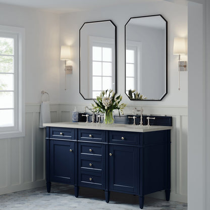 James Martin - Brittany 60" Double Vanity, Victory Blue, w/ 3 CM Siberian Silestone Top - 650-V60D-VBL-3SFR view 4