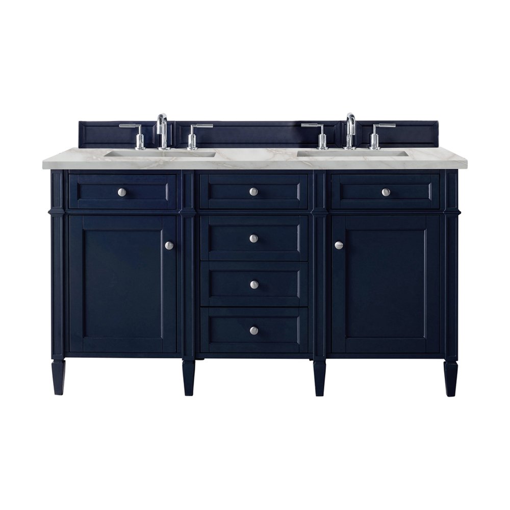 James Martin - Brittany 60" Double Vanity, Victory Blue w/ 3 CM Victorian Silver Silestone Top w/FreePower Wireless Charger - 650-V60D-VBL-FVSL view 1
