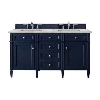 James Martin - Brittany 60" Double Vanity, Victory Blue w/ 3 CM Victorian Silver Silestone Top w/FreePower Wireless Charger - 650-V60D-VBL-FVSL view 1