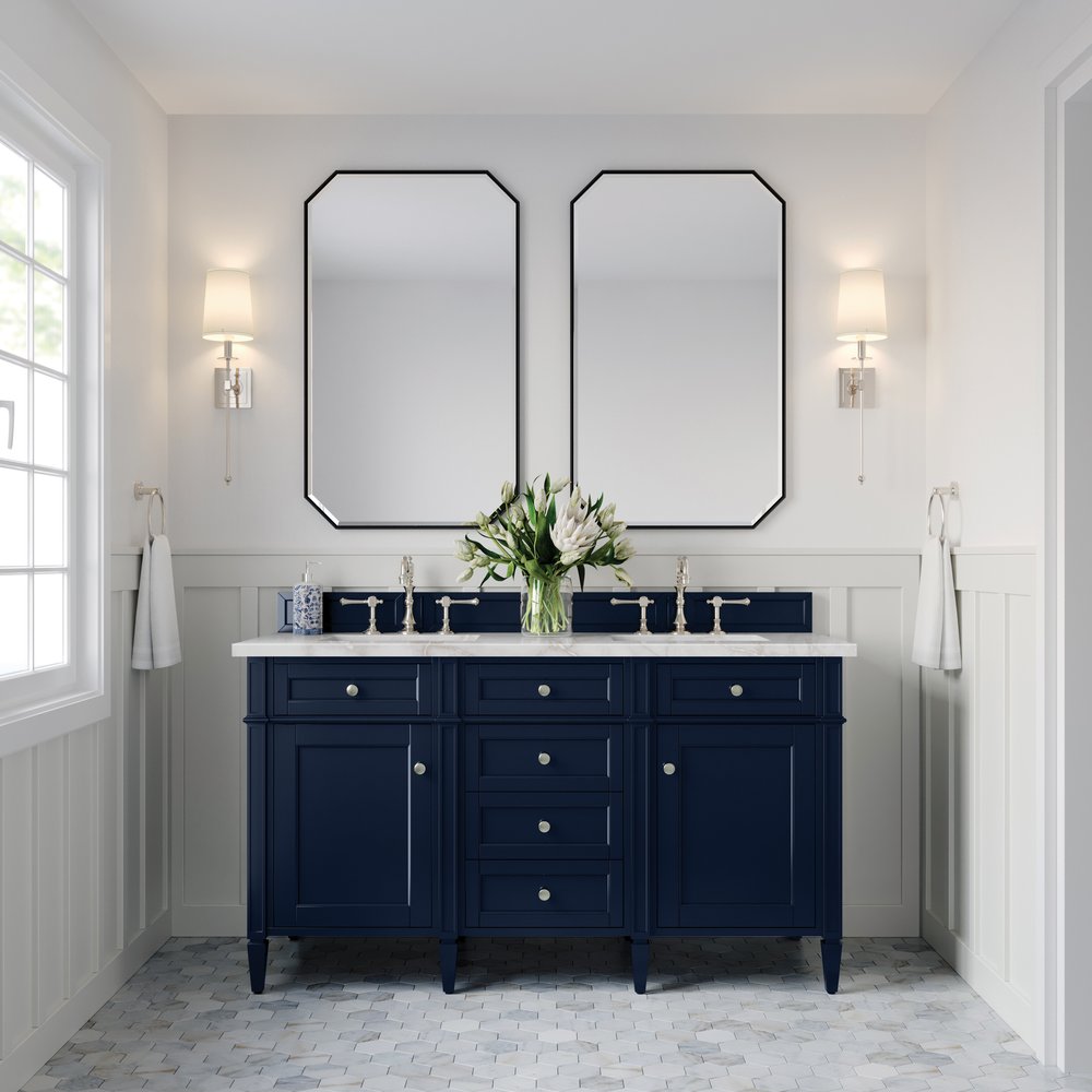 James Martin - Brittany 60" Double Vanity, Victory Blue w/ 3 CM Victorian Silver Silestone Top w/FreePower Wireless Charger - 650-V60D-VBL-FVSL view 4