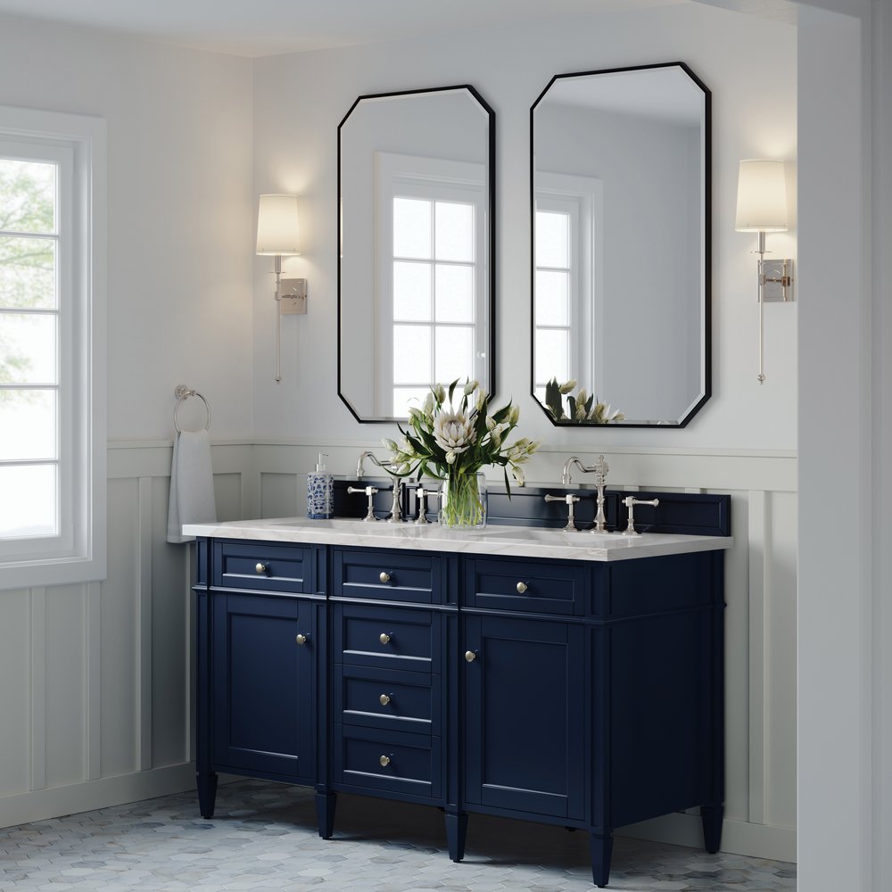James Martin - Brittany 60" Double Vanity, Victory Blue w/ 3 CM Victorian Silver Silestone Top w/FreePower Wireless Charger - 650-V60D-VBL-FVSL view 5