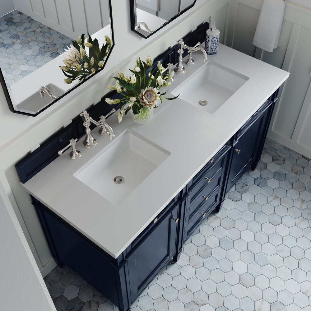 James Martin - Brittany 60" Double Vanity, Victory Blue w/ 3 CM White Zeus Silestone Top - 650-V60D-VBL-3WZ view 6
