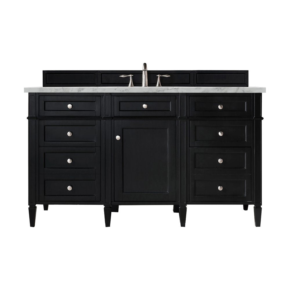 James Martin - Brittany 60" Single Vanity, Black Onyx w/ 3 CM Carrara Marble Top - 650-V60S-BKO-3CAR view 1