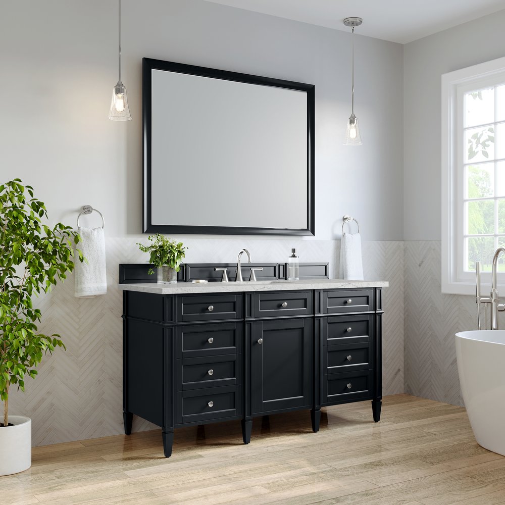 James Martin - Brittany 60" Single Vanity, Black Onyx, w/ 3 CM Eternal Jasmine Pearl Silestone Top - 650-V60S-BKO-3EJP view 4