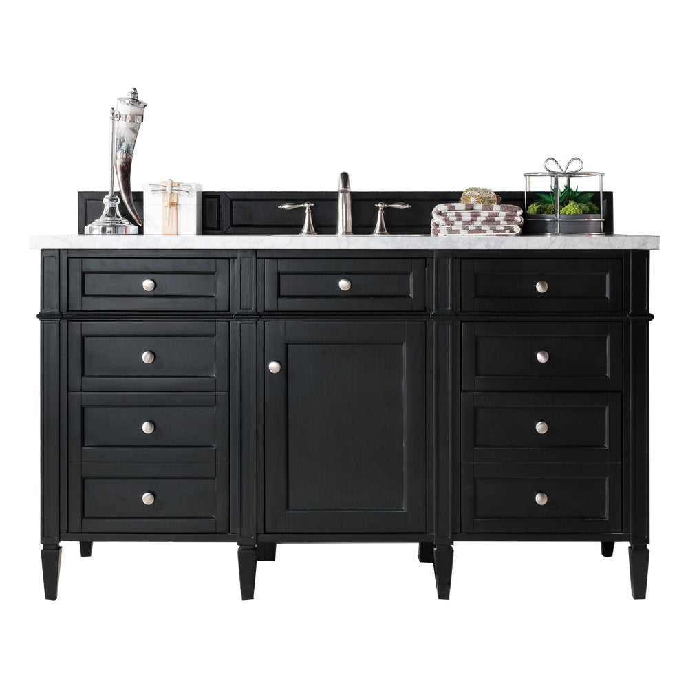 James Martin - Brittany 60" Single Vanity, Black Onyx, w/ 3 CM Eternal Jasmine Pearl Silestone Top w/FreePower Wireless Charger - 650-V60S-BKO-FEJP view 1