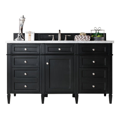 James Martin - Brittany 60" Single Vanity, Black Onyx, w/ 3 CM Eternal Jasmine Pearl Silestone Top w/FreePower Wireless Charger - 650-V60S-BKO-FEJP view 1