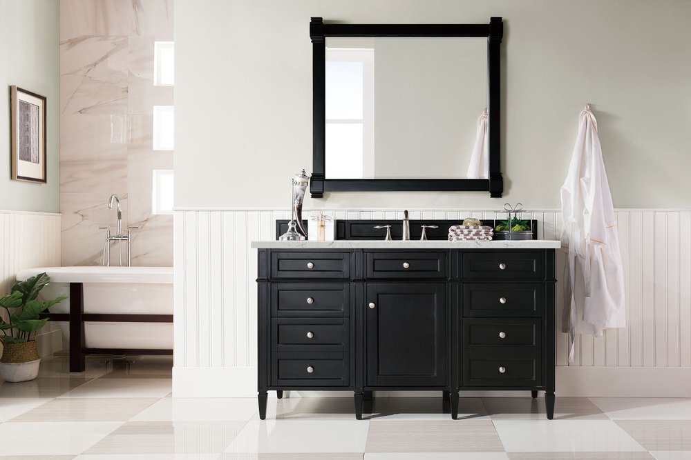 James Martin - Brittany 60" Single Vanity, Black Onyx, w/ 3 CM Eternal Jasmine Pearl Silestone Top w/FreePower Wireless Charger - 650-V60S-BKO-FEJP view 4