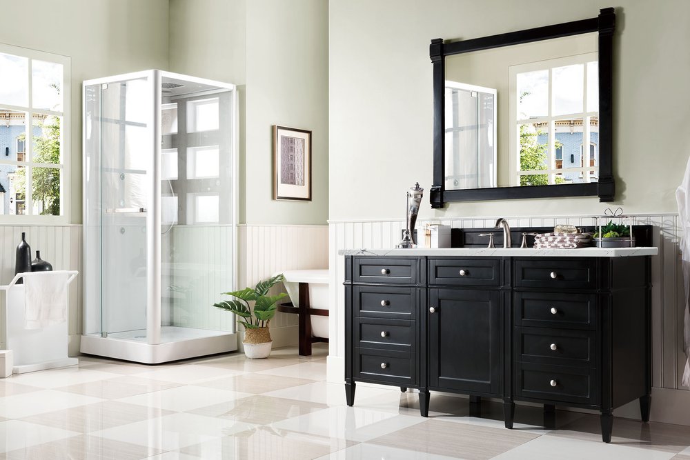 James Martin - Brittany 60" Single Vanity, Black Onyx, w/ 3 CM Ethereal Noctis Silestone Top w/FreePower Wireless Charger - 650-V60S-BKO-FENC view 5
