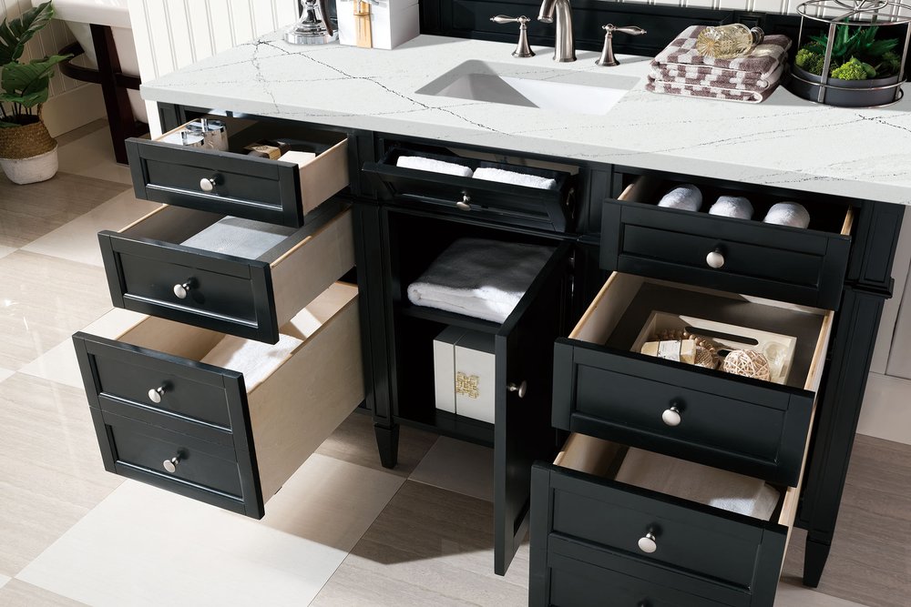 James Martin - Brittany 60" Single Vanity, Black Onyx, w/ 3 CM Ethereal Noctis Silestone Top w/FreePower Wireless Charger - 650-V60S-BKO-FENC view 6