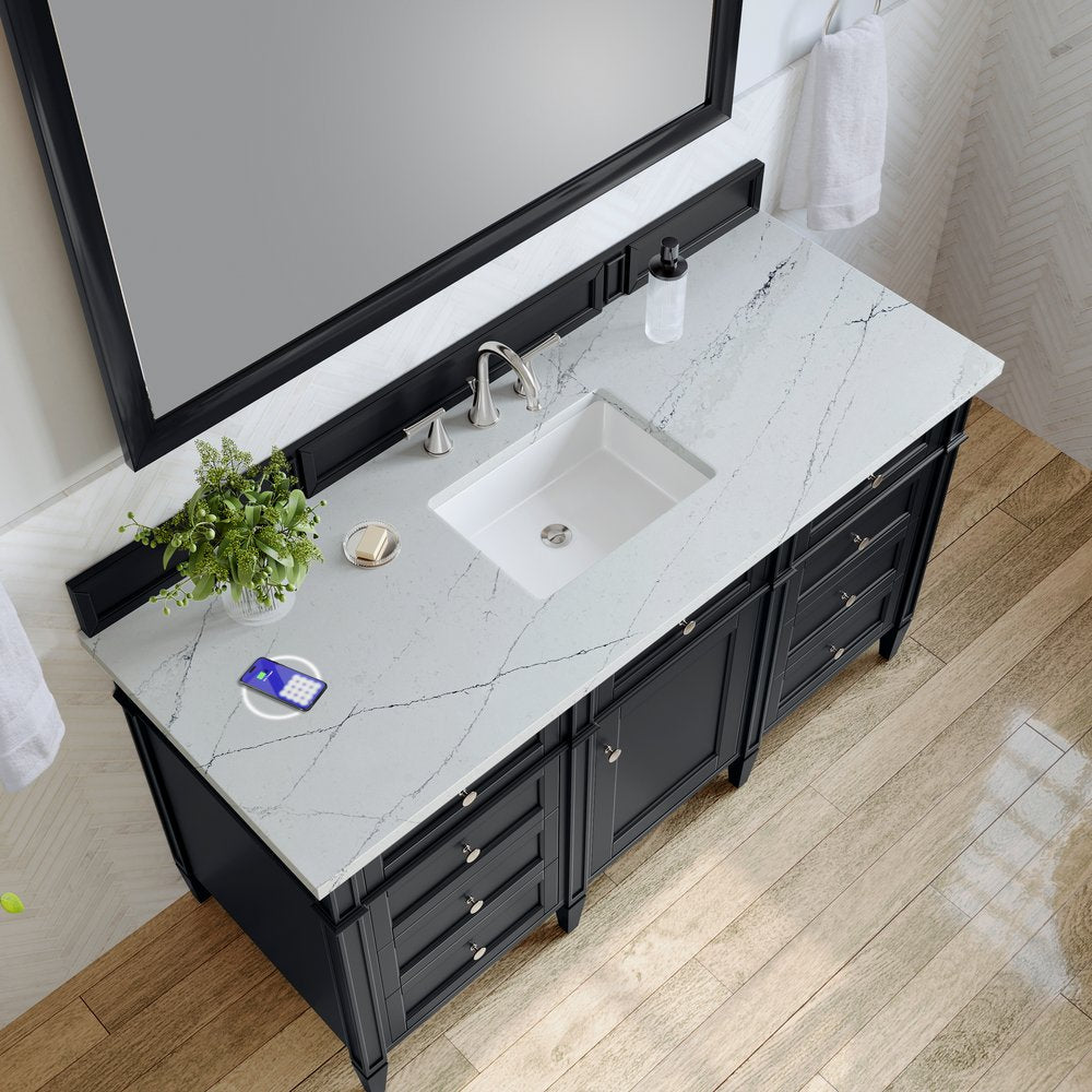 James Martin - Brittany 60" Single Vanity, Black Onyx, w/ 3 CM Ethereal Noctis Silestone Top w/FreePower Wireless Charger - 650-V60S-BKO-FENC view 8