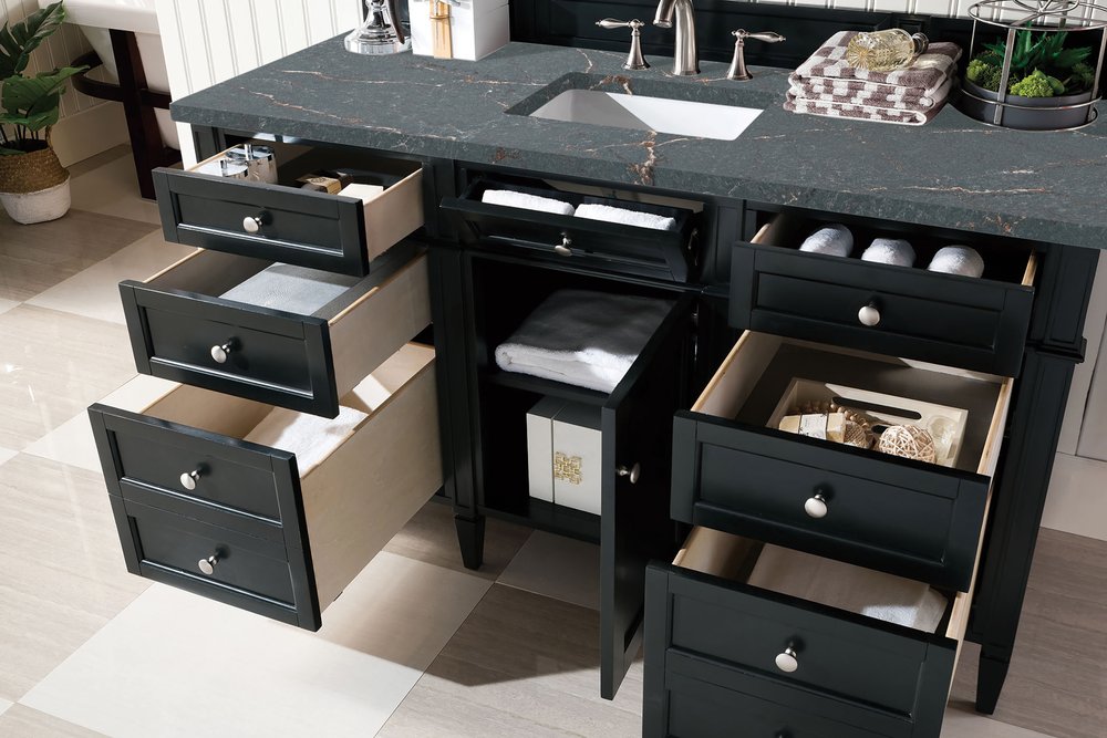 James Martin - Brittany 60" Single Vanity, Black Onyx w/ 3 CM Parisien Bleu Silestone Top - 650-V60S-BKO-3PBL view 5