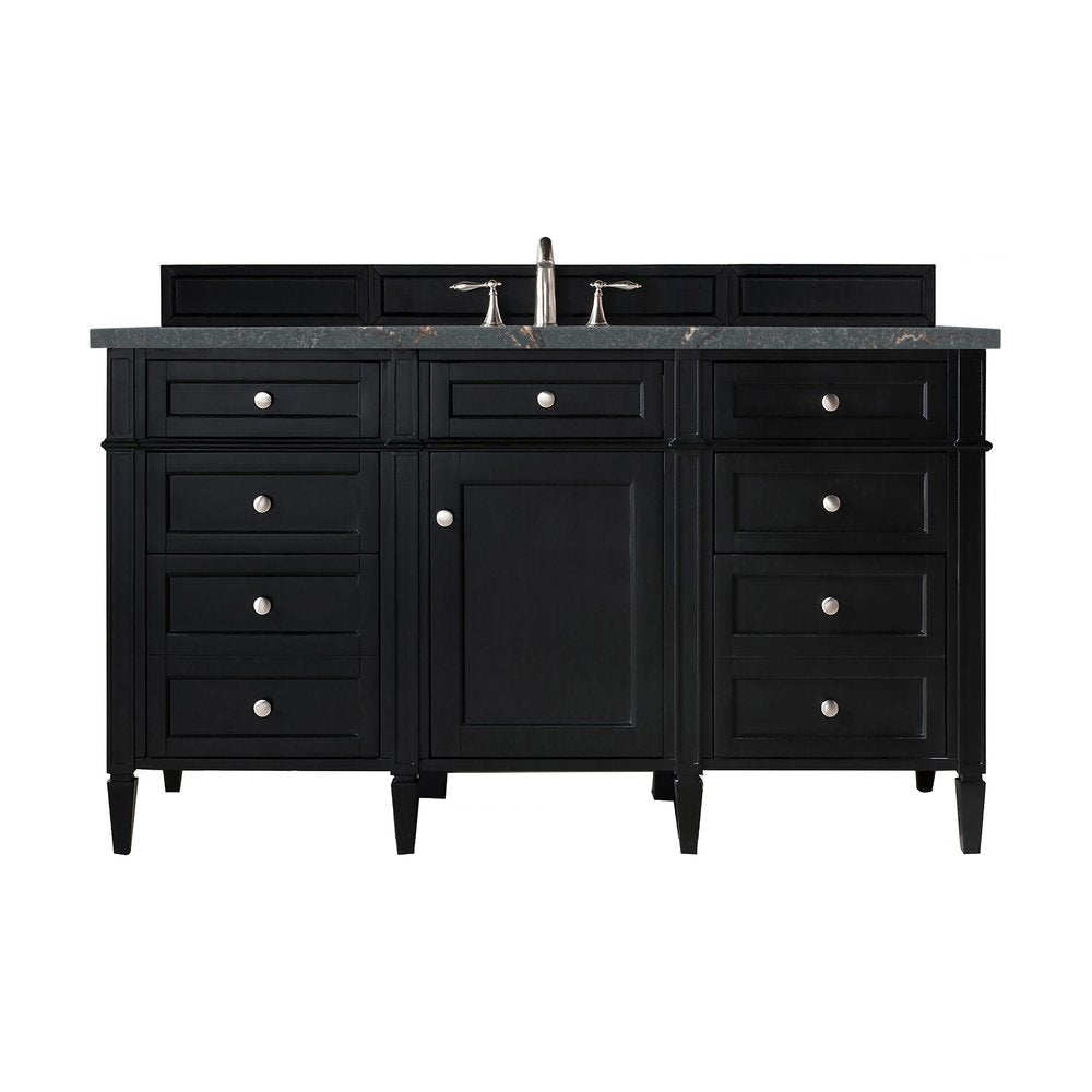 James Martin - Brittany 60" Single Vanity, Black Onyx w/ 3 CM Parisien Bleu Silestone Top w/FreePower Wireless Charger - 650-V60S-BKO-FPBL view 1