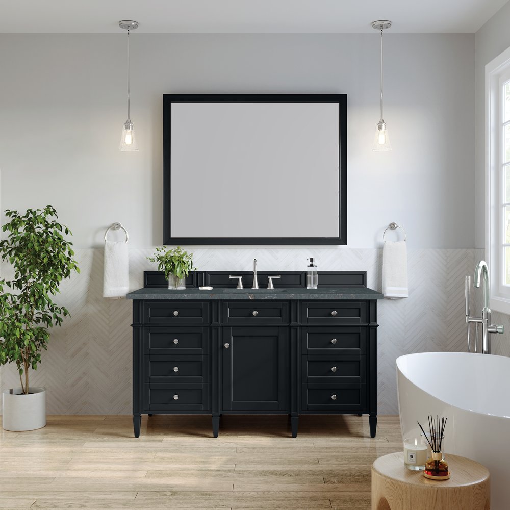 James Martin - Brittany 60" Single Vanity, Black Onyx w/ 3 CM Parisien Bleu Silestone Top w/FreePower Wireless Charger - 650-V60S-BKO-FPBL view 4
