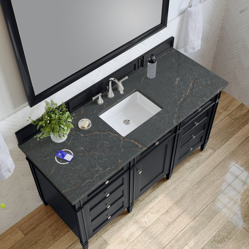 James Martin - Brittany 60" Single Vanity, Black Onyx w/ 3 CM Parisien Bleu Silestone Top w/FreePower Wireless Charger - 650-V60S-BKO-FPBL view 8