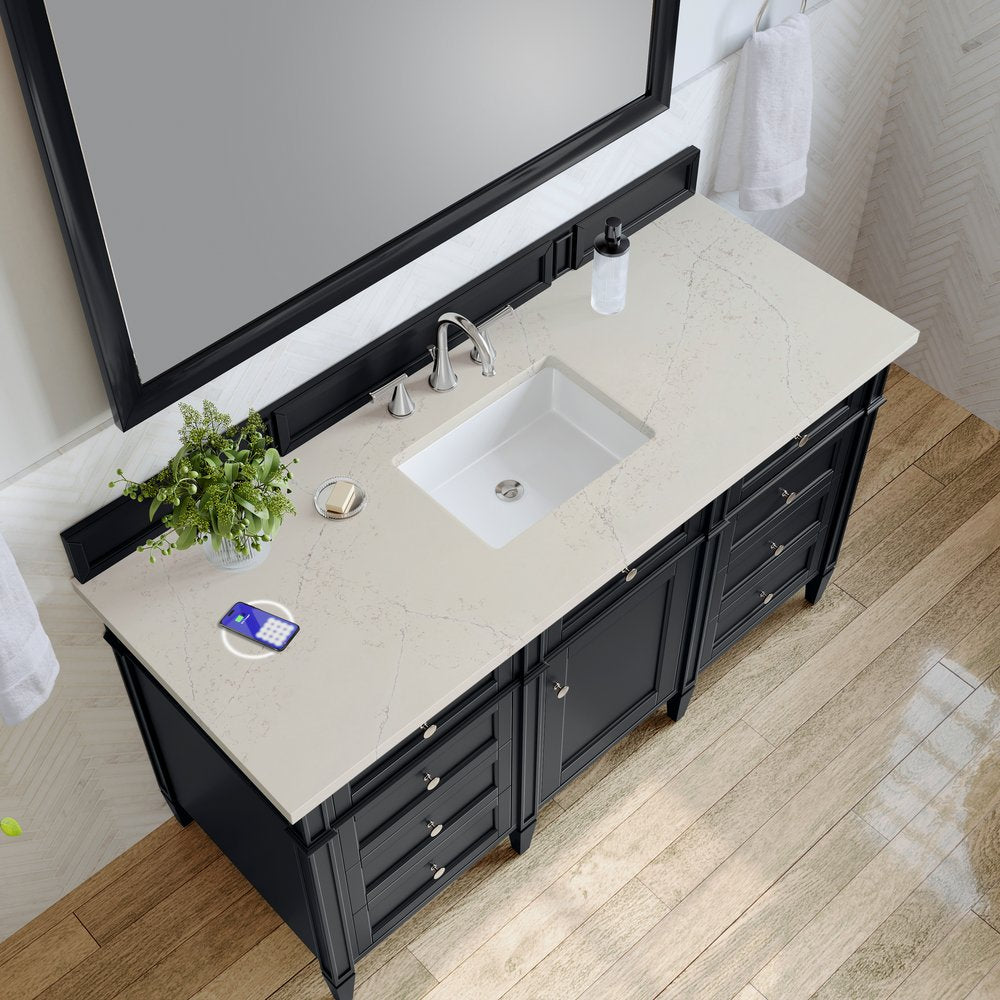James Martin - Brittany 60" Single Vanity, Black Onyx, w/ 3 CM Siberian Silestone Top w/FreePower Wireless Charger - 650-V60S-BKO-FSFR view 6
