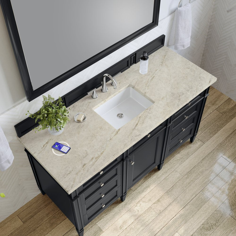 James Martin - Brittany 60" Single Vanity, Black Onyx, w/ 3 CM Tajnar Eclos Top w/FreePower Wireless Charger - 650-V60S-BKO-FTJR view 6