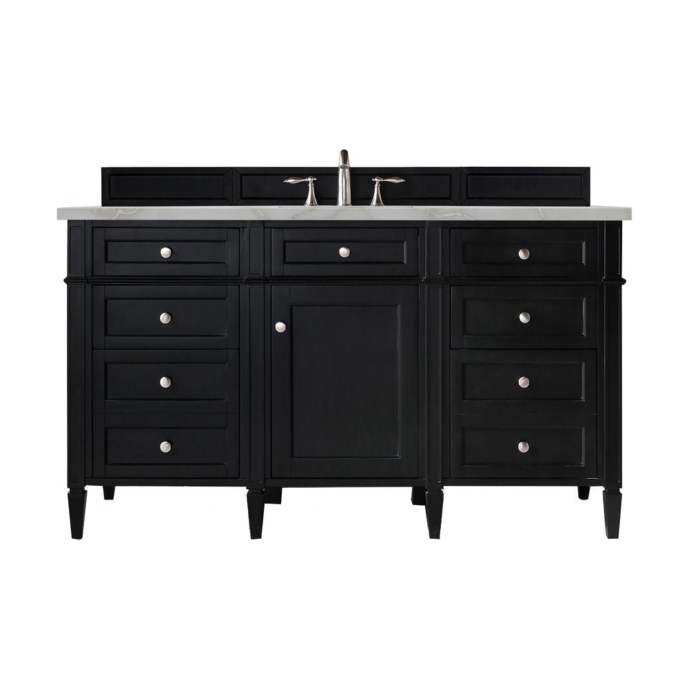 James Martin - Brittany 60" Single Vanity, Black Onyx w/ 3 CM Victorian Silver Silestone Top - 650-V60S-BKO-3VSL view 1