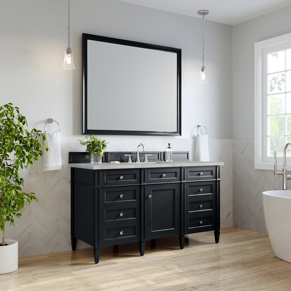 James Martin - Brittany 60" Single Vanity, Black Onyx w/ 3 CM Victorian Silver Silestone Top - 650-V60S-BKO-3VSL view 4