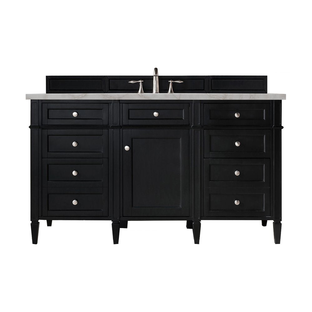 James Martin - Brittany 60" Single Vanity, Black Onyx w/ 3 CM Victorian Silver Silestone Top w/FreePower Wireless Charger - 650-V60S-BKO-FVSL view 1