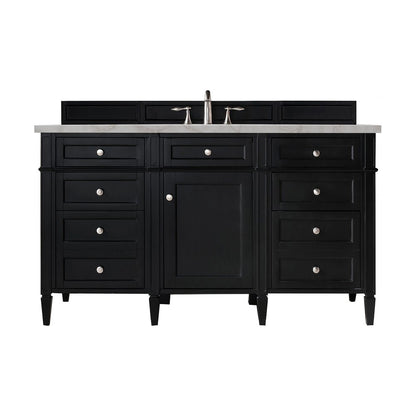 James Martin - Brittany 60" Single Vanity, Black Onyx w/ 3 CM Victorian Silver Silestone Top w/FreePower Wireless Charger - 650-V60S-BKO-FVSL view 1