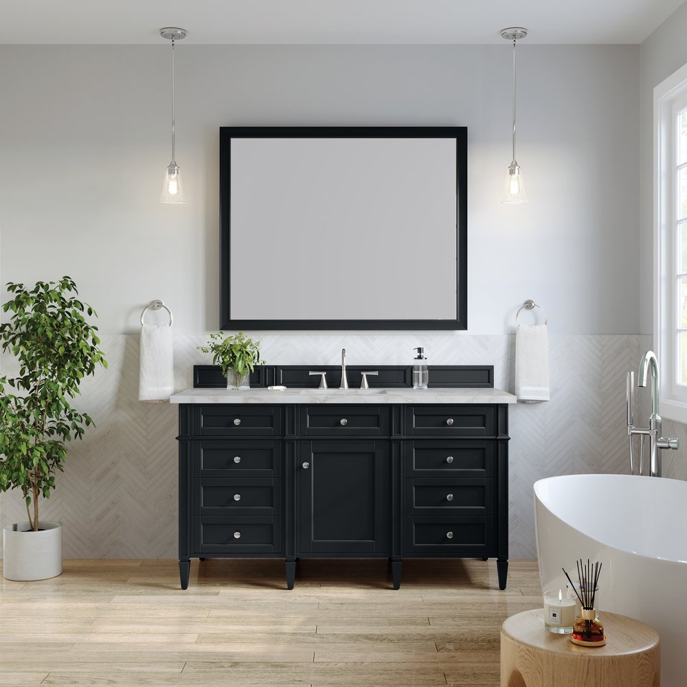 James Martin - Brittany 60" Single Vanity, Black Onyx w/ 3 CM Victorian Silver Silestone Top w/FreePower Wireless Charger - 650-V60S-BKO-FVSL view 4