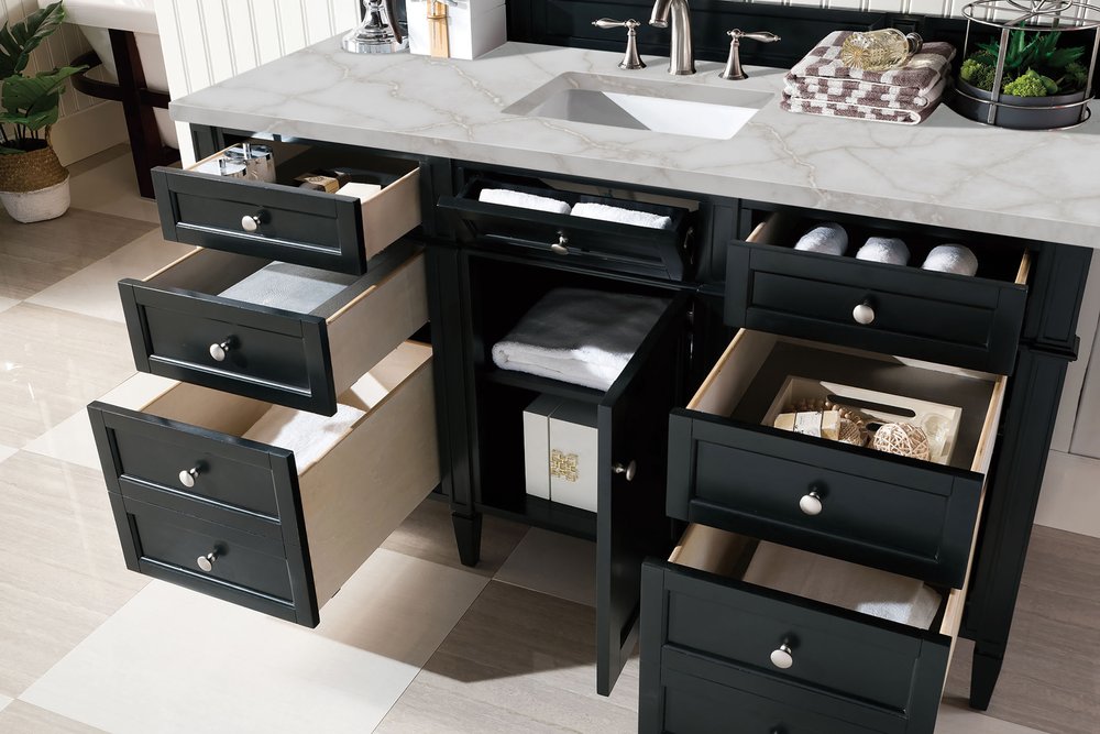 James Martin - Brittany 60" Single Vanity, Black Onyx w/ 3 CM Victorian Silver Silestone Top w/FreePower Wireless Charger - 650-V60S-BKO-FVSL view 6