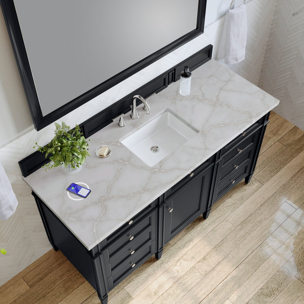 James Martin - Brittany 60" Single Vanity, Black Onyx w/ 3 CM Victorian Silver Silestone Top w/FreePower Wireless Charger - 650-V60S-BKO-FVSL view 8