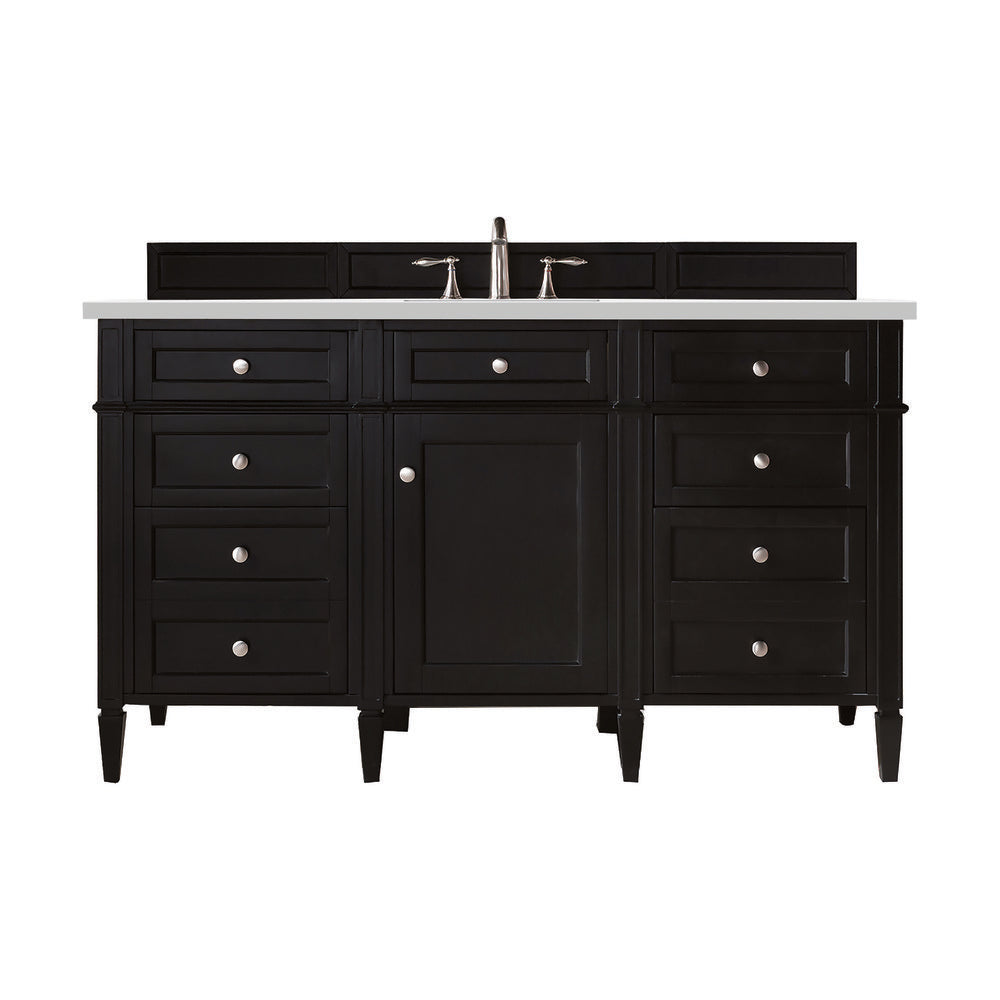 James Martin - Brittany 60" Single Vanity, Black Onyx w/ 3 CM White Zeus Silestone Top - 650-V60S-BKO-3WZ view 1