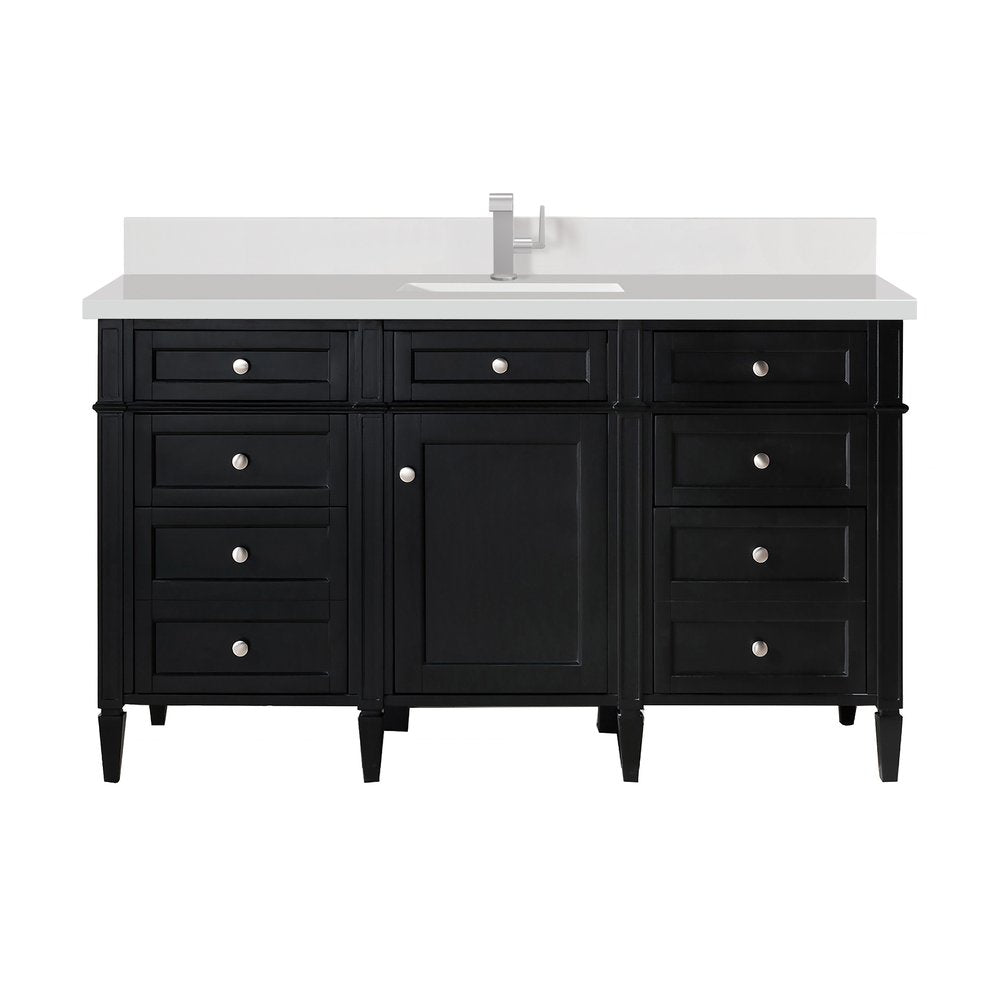 James Martin - Brittany 60" Single Vanity, Black Onyx w/ Single Hole 3 CM White Zeus Silestone Top & Backsplash - 650-V60S-BKO-1WZ view 1