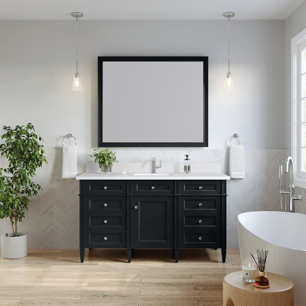 James Martin - Brittany 60" Single Vanity, Black Onyx w/ Single Hole 3 CM White Zeus Silestone Top & Backsplash - 650-V60S-BKO-1WZ view 3