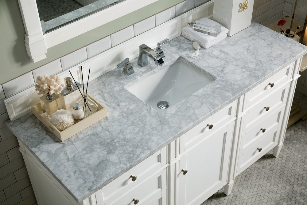 James Martin - Brittany 60" Single Vanity, Bright White w/ 3 CM Carrara Marble Top - 655-V60S-BW-3CAR view 6