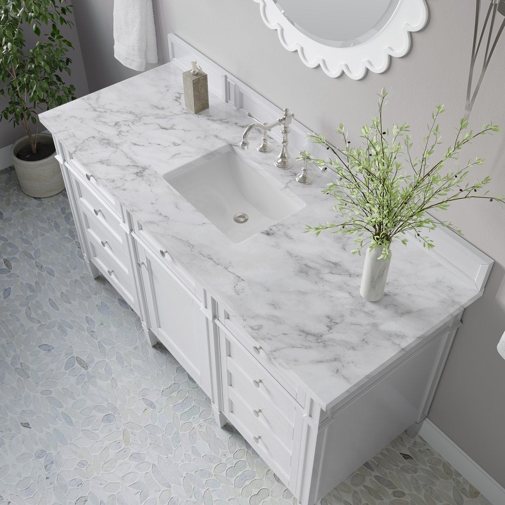 James Martin - Brittany 60" Single Vanity, Bright White w/ 3 CM Carrara Marble Top - 655-V60S-BW-3CAR view 8