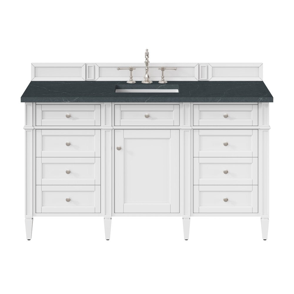 James Martin - Brittany 60" Single Vanity, Bright White w/ 3 CM Charcoal Soapstone Silestone Top - 655-V60S-BW-3CSP view 1