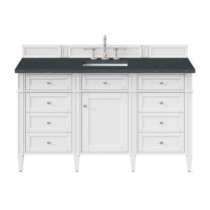 James Martin - Brittany 60" Single Vanity, Bright White w/ 3 CM Charcoal Soapstone Silestone Top - 655-V60S-BW-3CSP view 1