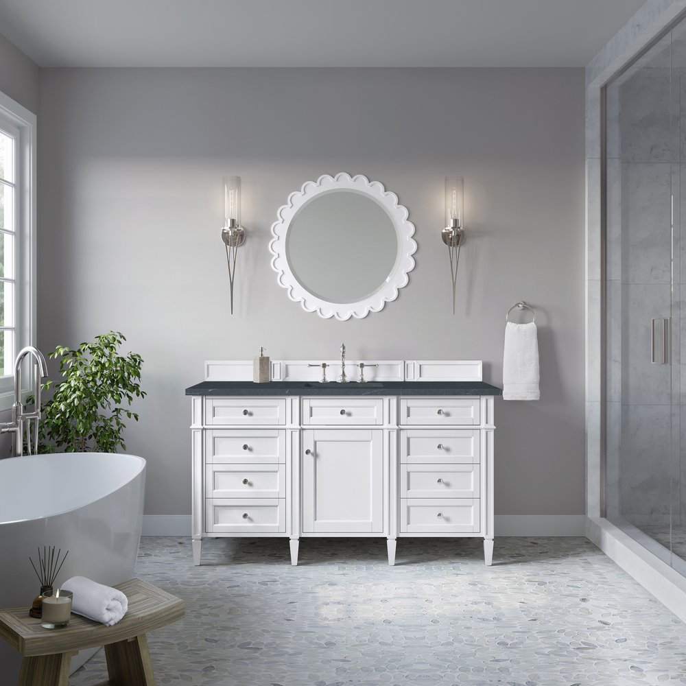 James Martin - Brittany 60" Single Vanity, Bright White w/ 3 CM Charcoal Soapstone Silestone Top - 655-V60S-BW-3CSP view 3