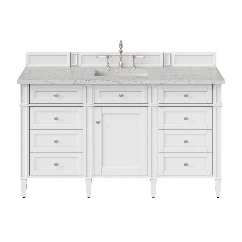 James Martin - Brittany 60" Single Vanity, Bright White w/ 3 CM Eternal Jasmine Pearl Silestone Top - 655-V60S-BW-3EJP view 1