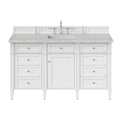 James Martin - Brittany 60" Single Vanity, Bright White w/ 3 CM Eternal Jasmine Pearl Silestone Top - 655-V60S-BW-3EJP view 1