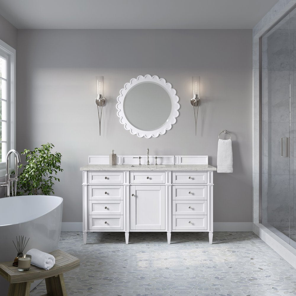 James Martin - Brittany 60" Single Vanity, Bright White w/ 3 CM Eternal Jasmine Pearl Silestone Top - 655-V60S-BW-3EJP view 3