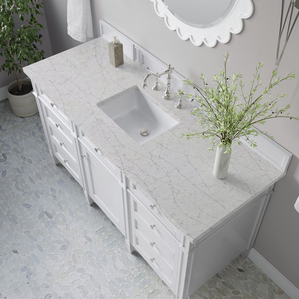 James Martin - Brittany 60" Single Vanity, Bright White w/ 3 CM Eternal Jasmine Pearl Silestone Top - 655-V60S-BW-3EJP view 7