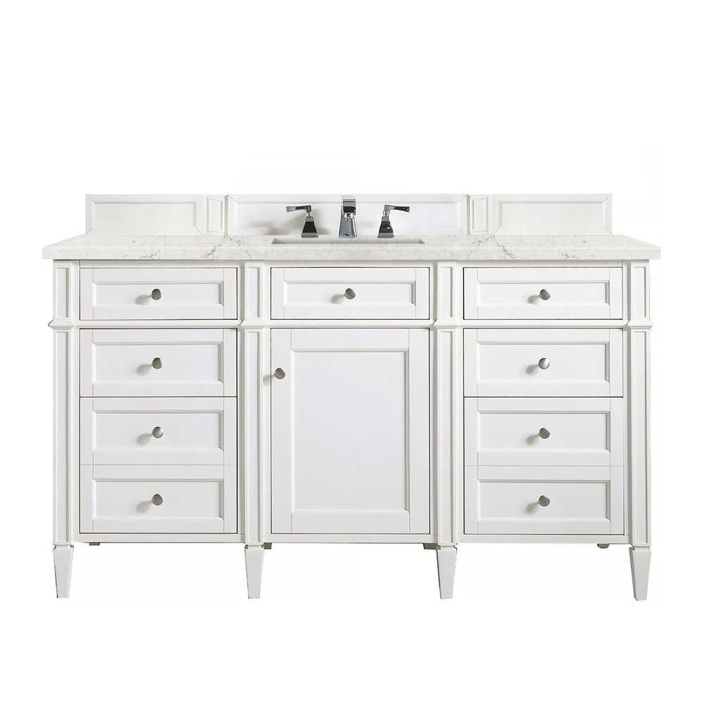 James Martin - Brittany 60" Single Vanity, Bright White w/ 3 CM Eternal Jasmine Pearl Silestone Top w/FreePower Wireless Charger - 655-V60S-BW-FEJP view 1