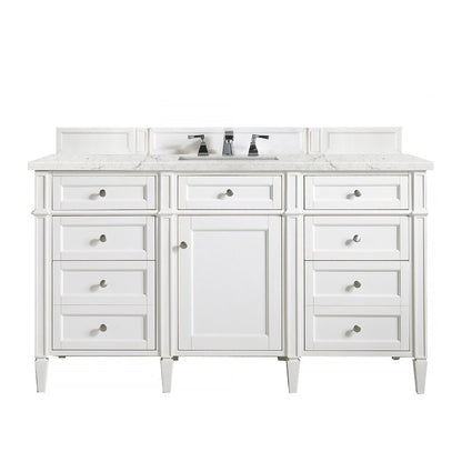 James Martin - Brittany 60" Single Vanity, Bright White w/ 3 CM Eternal Jasmine Pearl Silestone Top w/FreePower Wireless Charger - 655-V60S-BW-FEJP view 1
