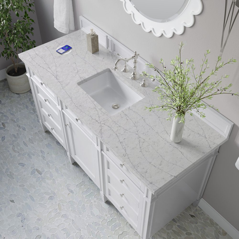 James Martin - Brittany 60" Single Vanity, Bright White w/ 3 CM Eternal Jasmine Pearl Silestone Top w/FreePower Wireless Charger - 655-V60S-BW-FEJP view 8