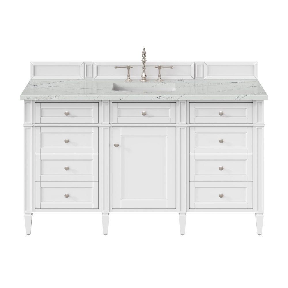James Martin - Brittany 60" Single Vanity, Bright White w/ 3 CM Ethereal Noctis Silestone Top - 655-V60S-BW-3ENC view 1