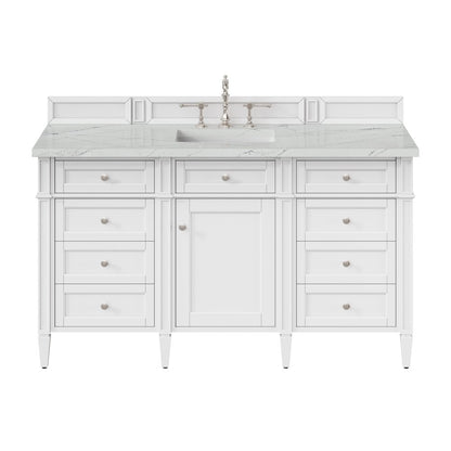 James Martin - Brittany 60" Single Vanity, Bright White w/ 3 CM Ethereal Noctis Silestone Top - 655-V60S-BW-3ENC view 1