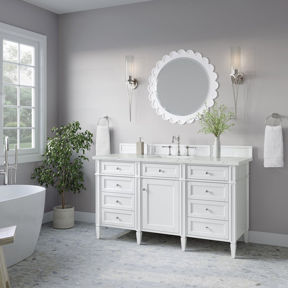 James Martin - Brittany 60" Single Vanity, Bright White w/ 3 CM Ethereal Noctis Silestone Top - 655-V60S-BW-3ENC view 4