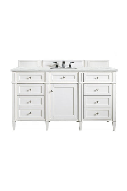 James Martin - Brittany 60" Single Vanity, Bright White w/ 3 CM Ethereal Noctis Silestone Top w/FreePower Wireless Charger - 655-V60S-BW-FENC view 1