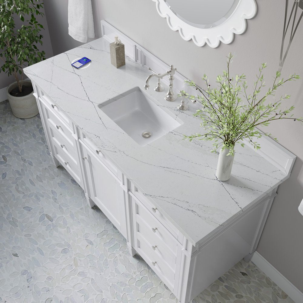 James Martin - Brittany 60" Single Vanity, Bright White w/ 3 CM Ethereal Noctis Silestone Top w/FreePower Wireless Charger - 655-V60S-BW-FENC view 8